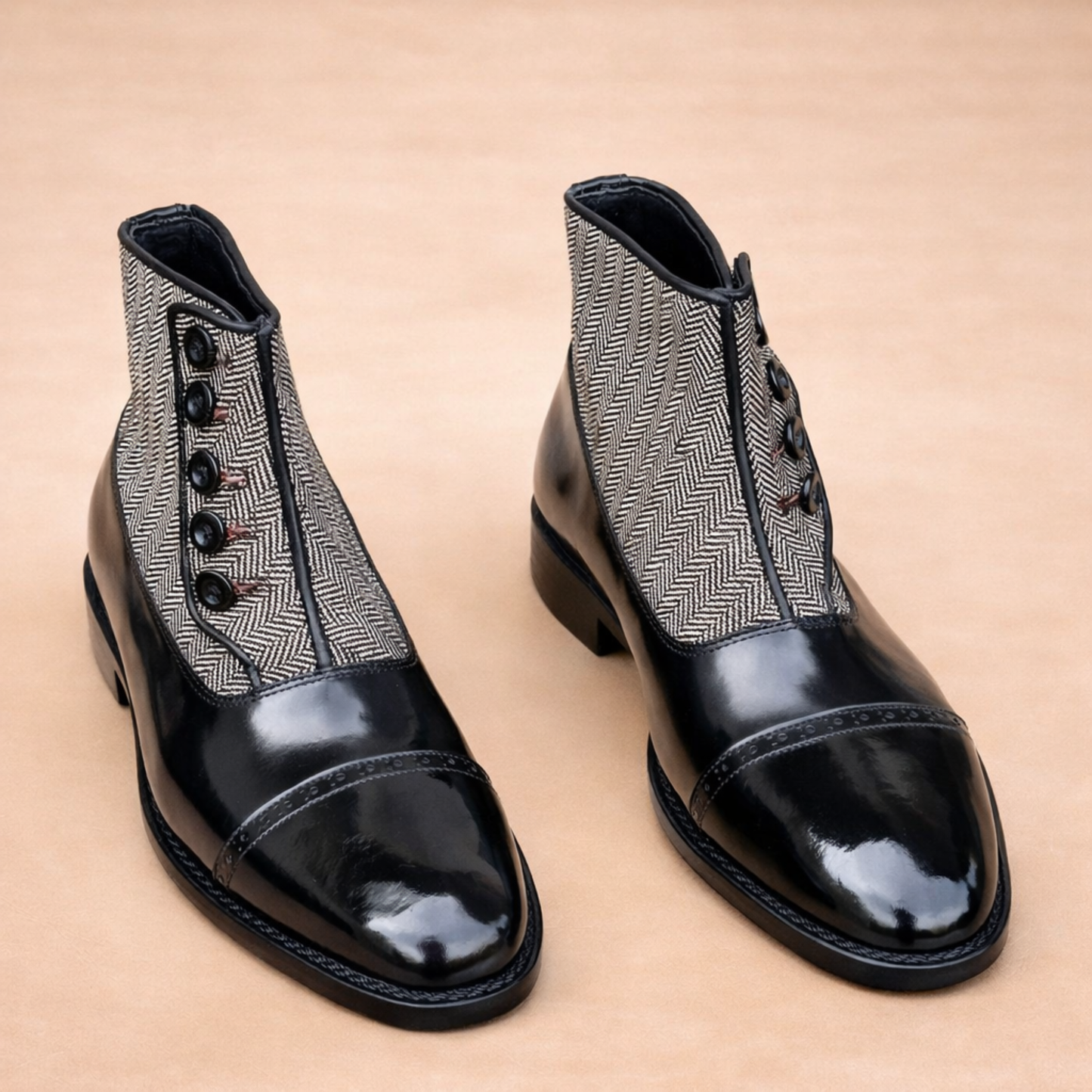 Handcrafted Black Leather Lace-Up Combat Boots with Rugged Sole