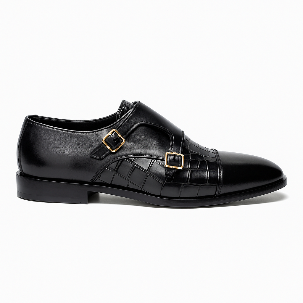 Black Double Monk Strap Shoes