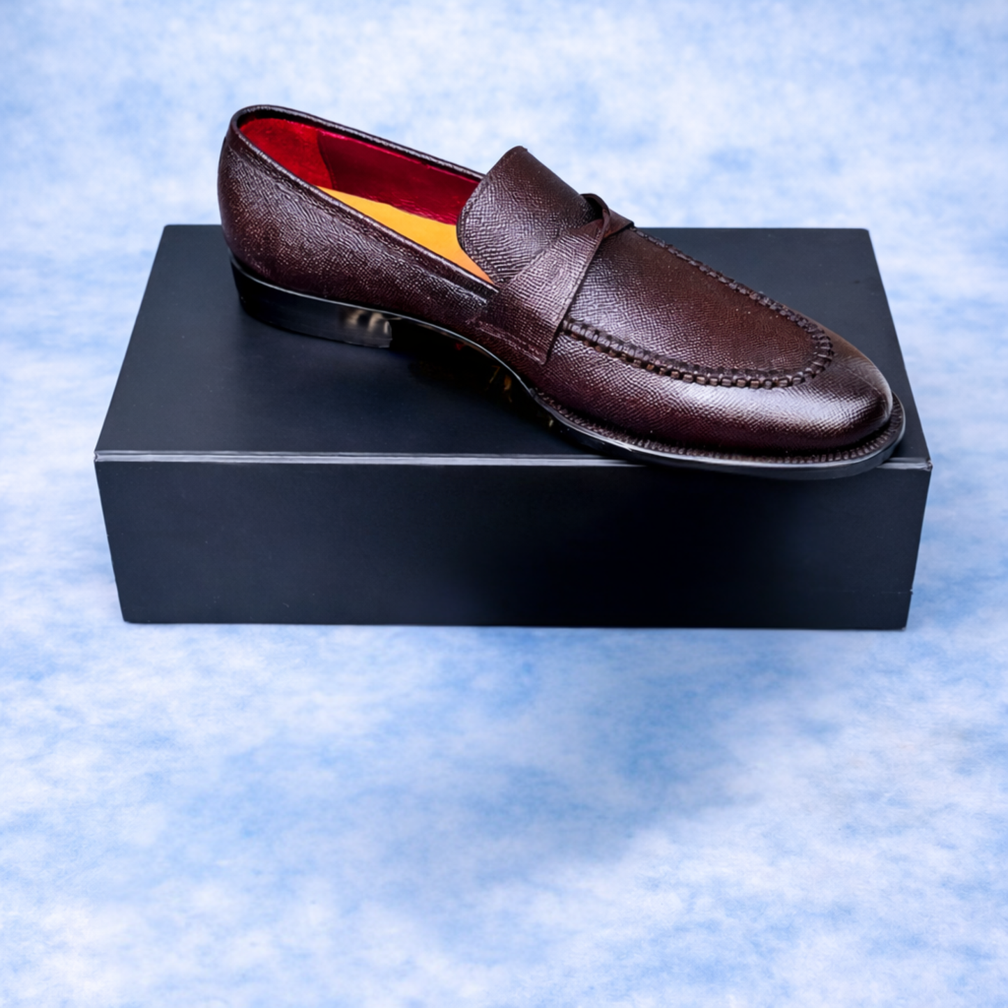 Handcrafted Brown Textured Leather Penny Loafers for Men