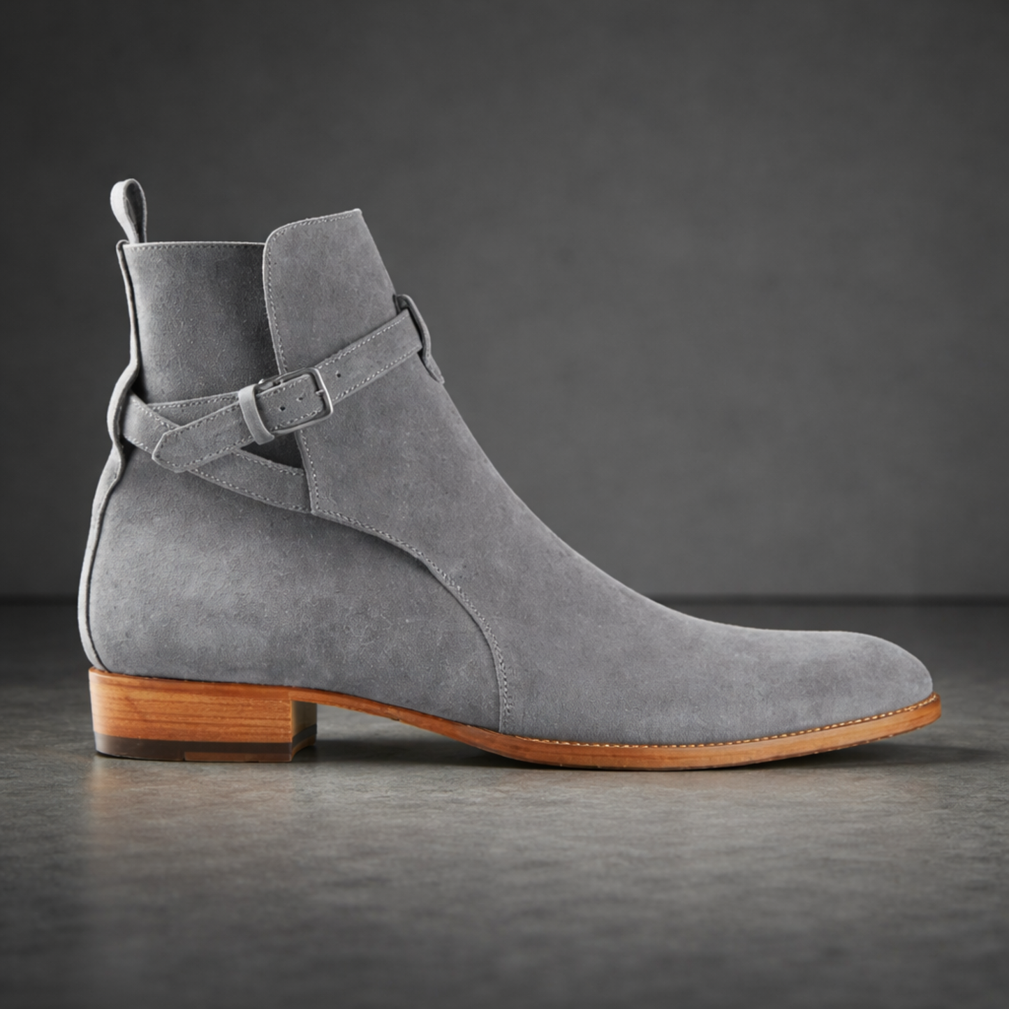 Grey Suede Jodhpur Ankle Boots with Buckle Strap – Handcrafted Leather Sole