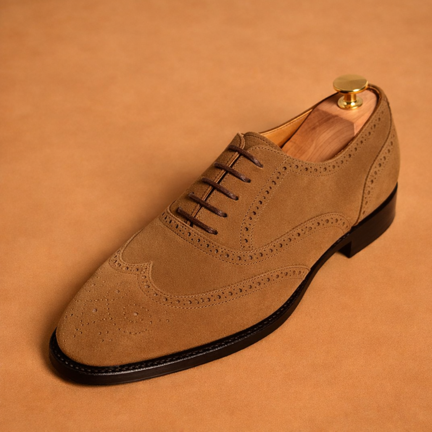 Handcrafted Brown Suede Wingtip Brogue Oxford Shoes