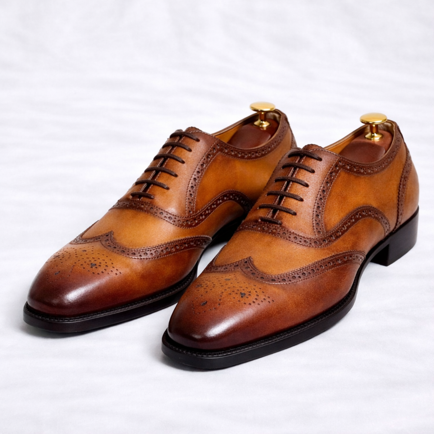 Handcrafted Tan & Brown Two-Tone Wingtip Oxford Shoes
