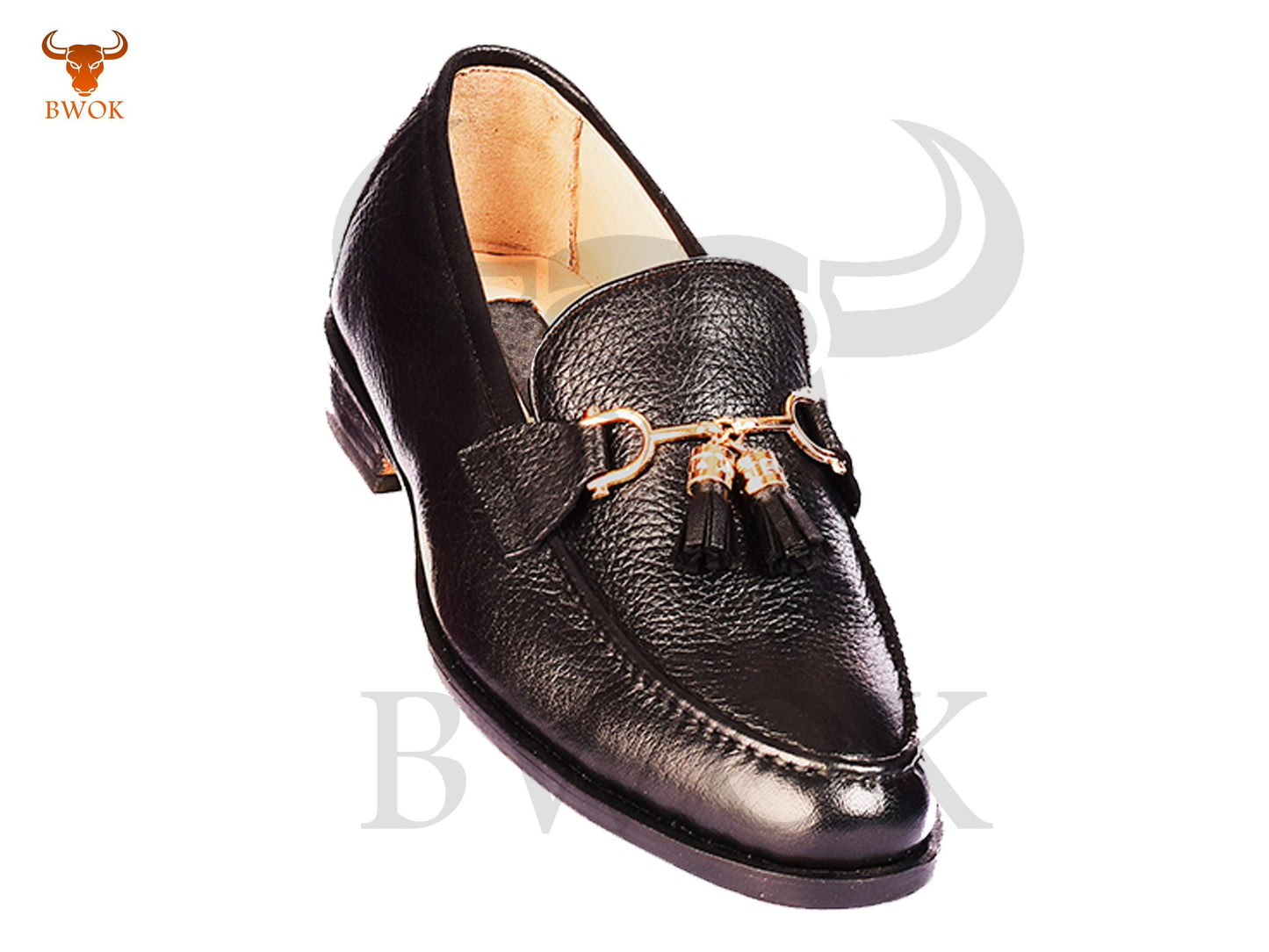 Handmade Black Leather Horsebit Loafers: Men's Slip-On Tassel Shoes