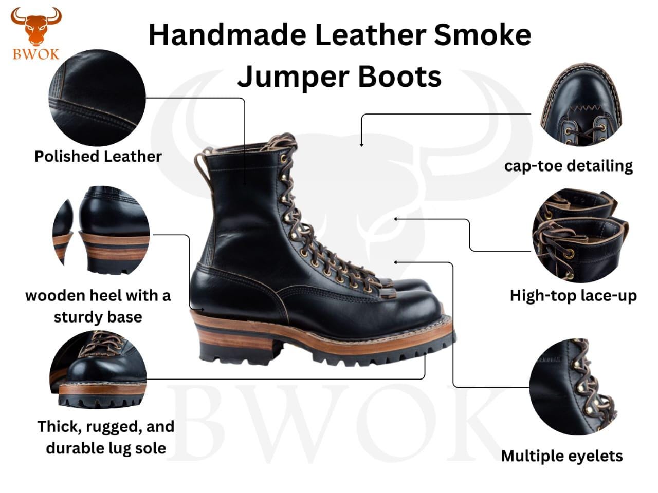Handgemachte schwarze Smoke Jumper Lederstiefel: Robuste Motorradstiefel