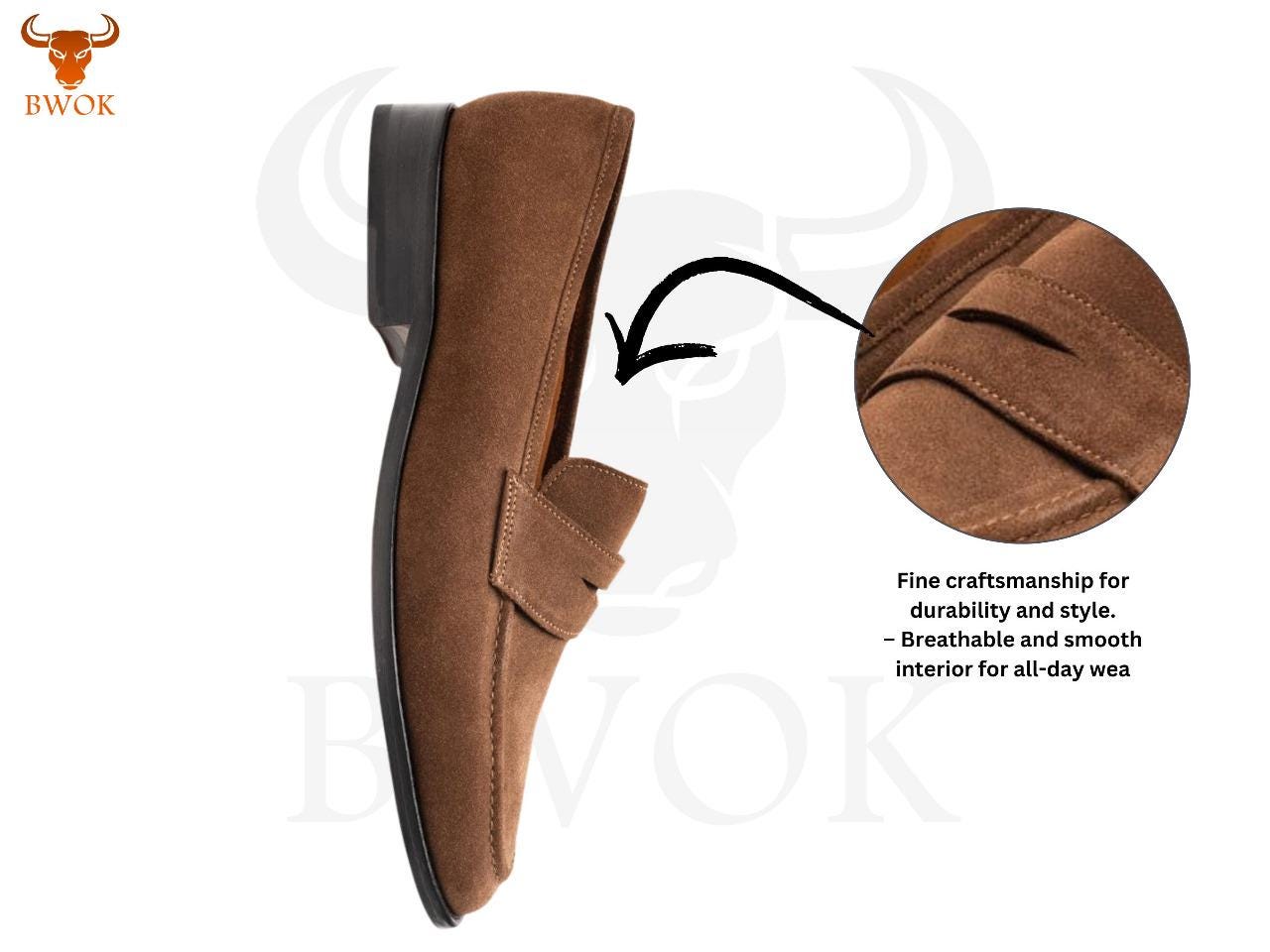 Handmade Brown Suede Penny Loafers: Custom-Fit Leather Slip-Ons