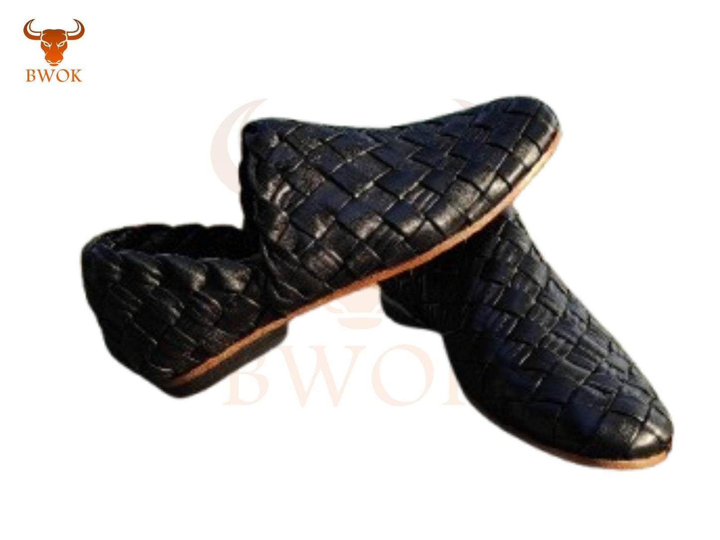 Handmade Woven Leather Loafers: Classic Brown Slip-On Dress Shoes