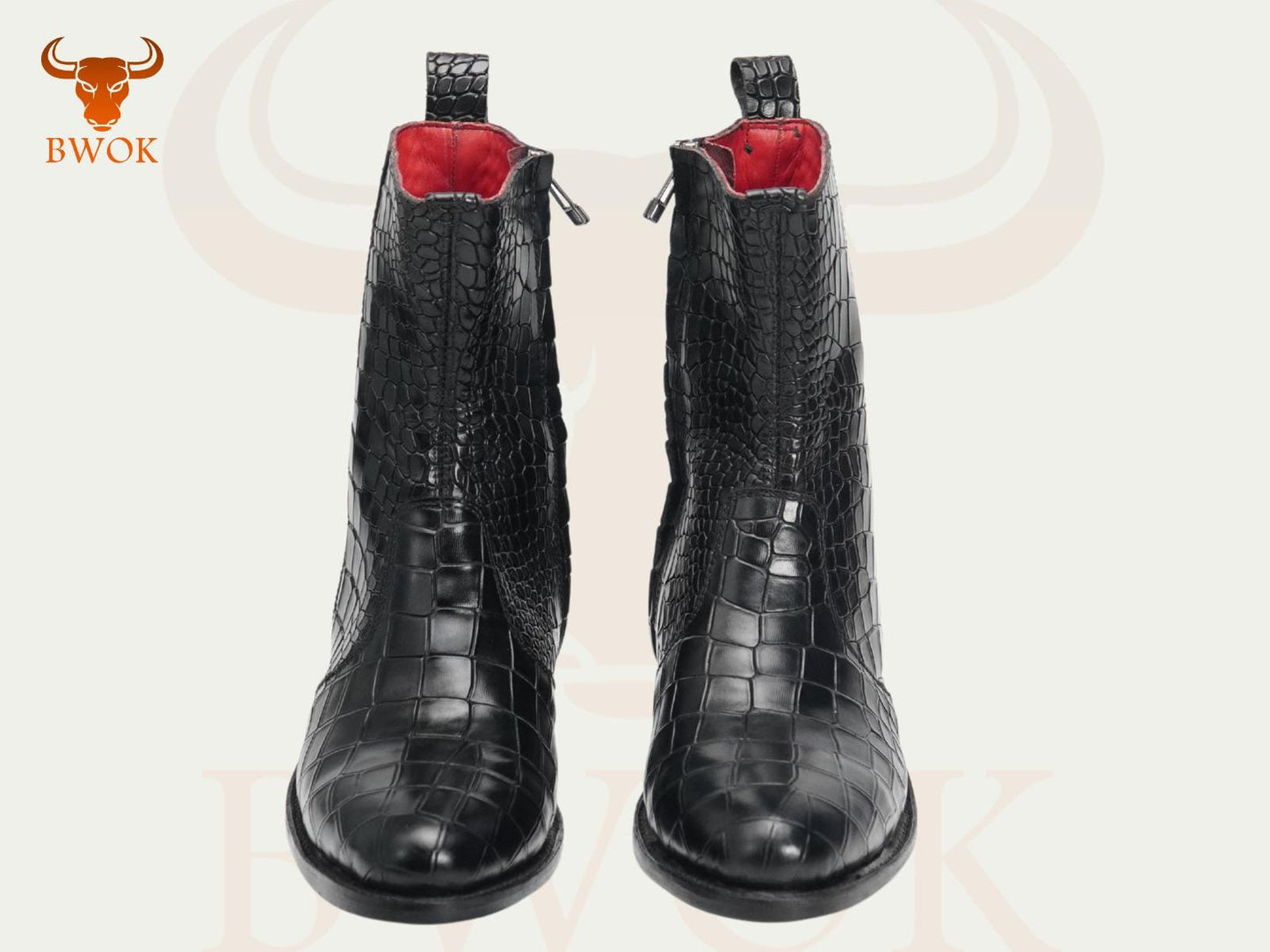 Crocodile Embossed Leather Ankle Boots: Western Style, Handmade