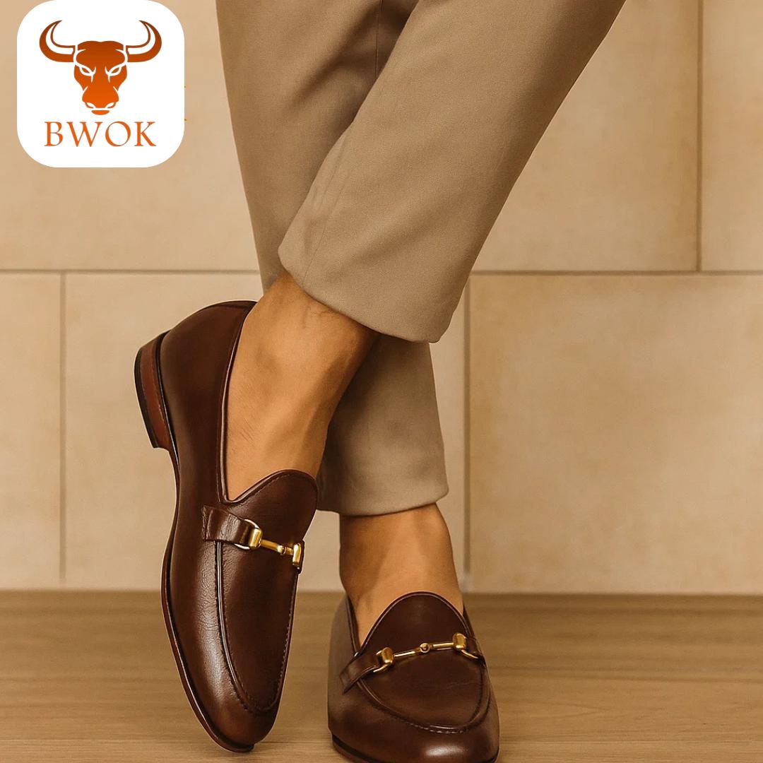 Handcrafted Brown Leather Bit Loafers: Custom Slip-Ons