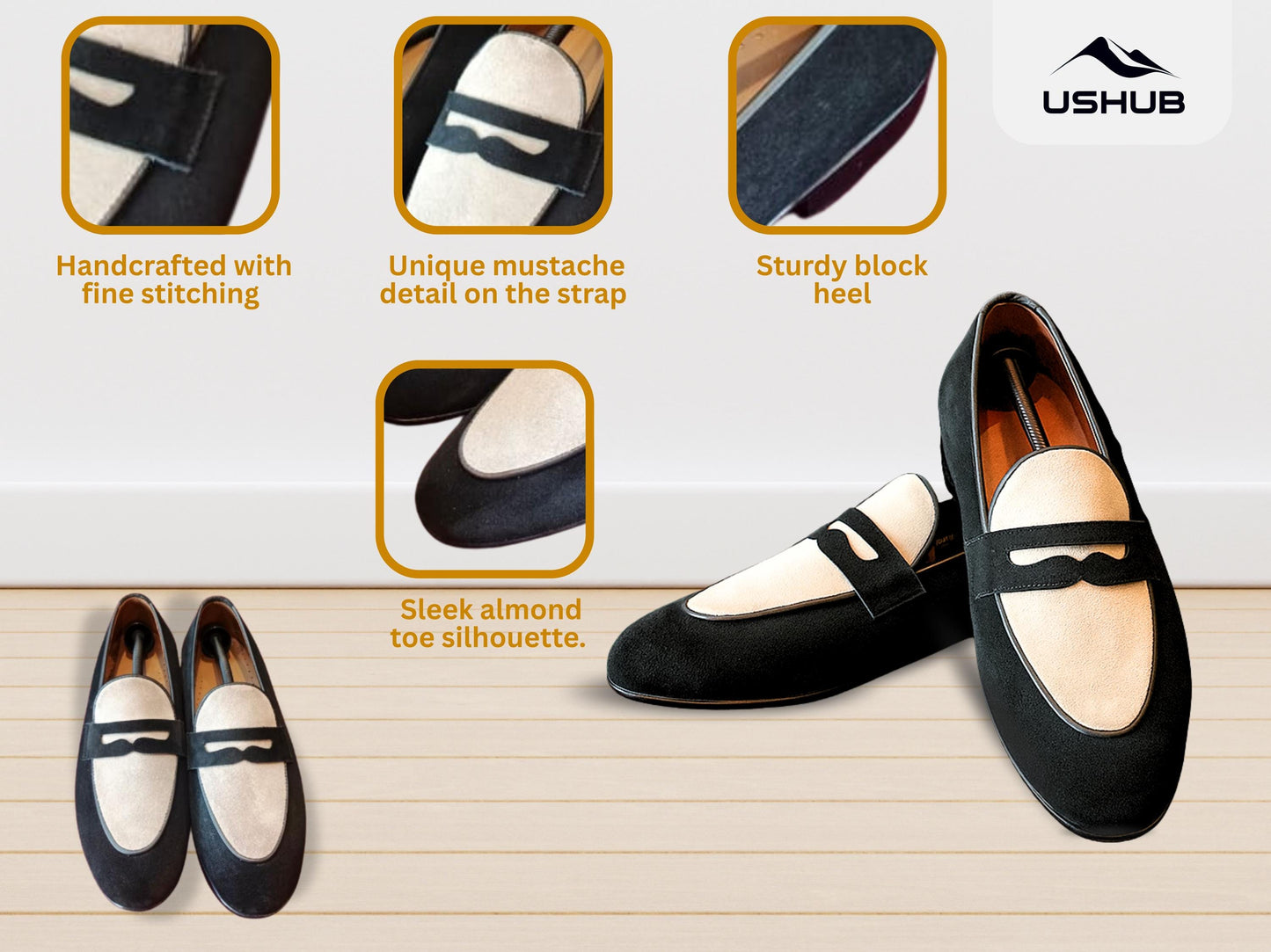 Handmade Suede Loafers: Two-Tone Leather Formal Shoes