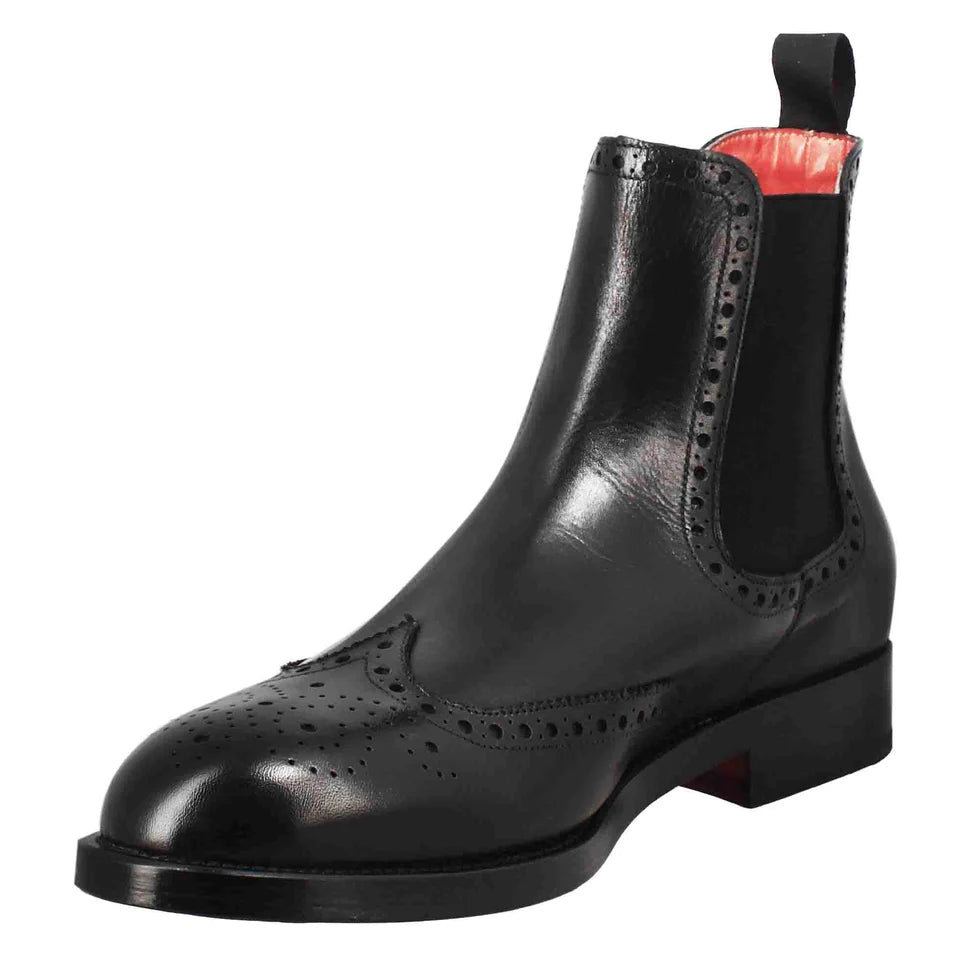 Black Leather Brogue Chelsea Boots – Classic Wingtip Ankle Boots