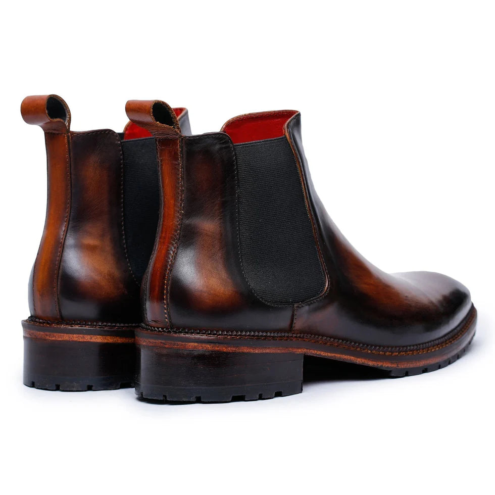Brown Leather Chelsea Boots with Elastic Side Panels – Handcrafted Dress Boots