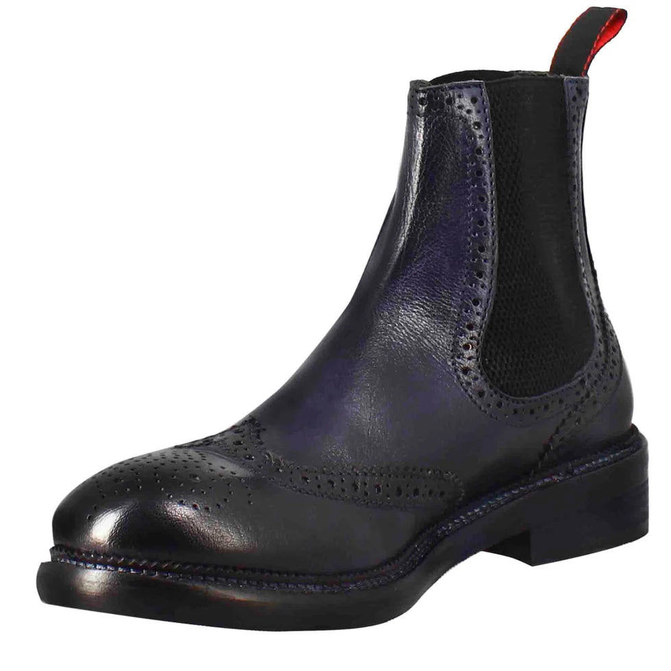 Black Leather Brogue Chelsea Boots – Classic Wingtip Ankle Boots