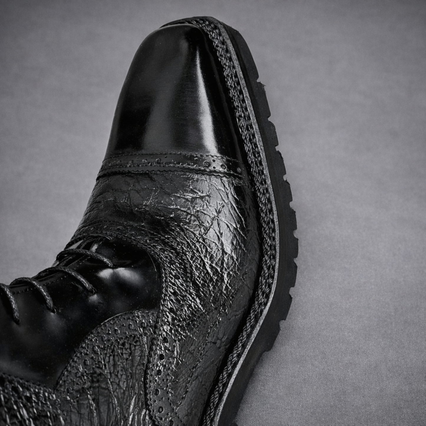 Handcrafted Black Leather Lace-Up Combat Boots with Rugged Sole