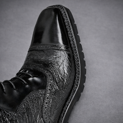 Handcrafted Black Leather Lace-Up Combat Boots with Rugged Sole