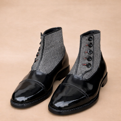 Handcrafted Black Leather Lace-Up Combat Boots with Rugged Sole