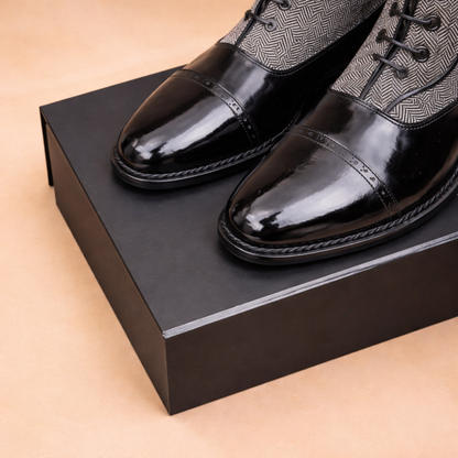 Handcrafted Black Leather Lace-Up Combat Boots with Rugged Sole