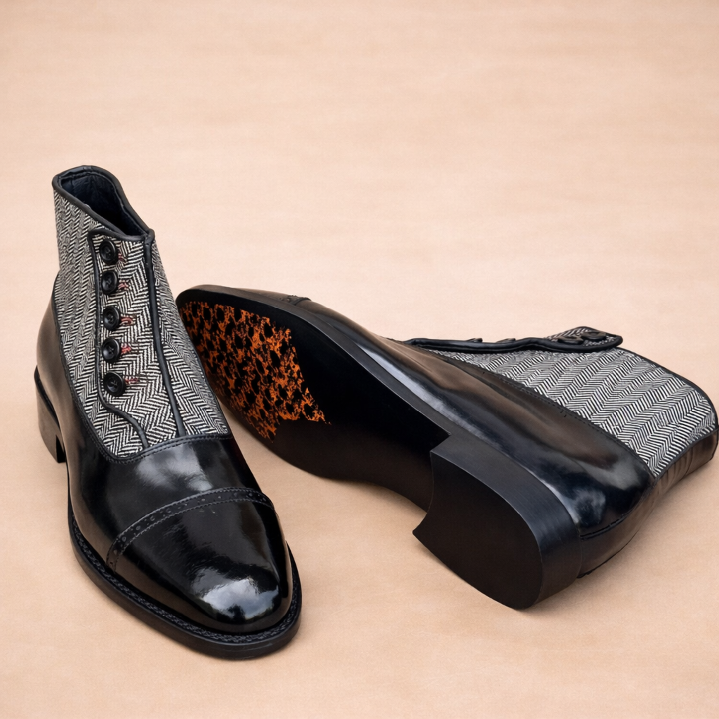 Handcrafted Black Leather Lace-Up Combat Boots with Rugged Sole