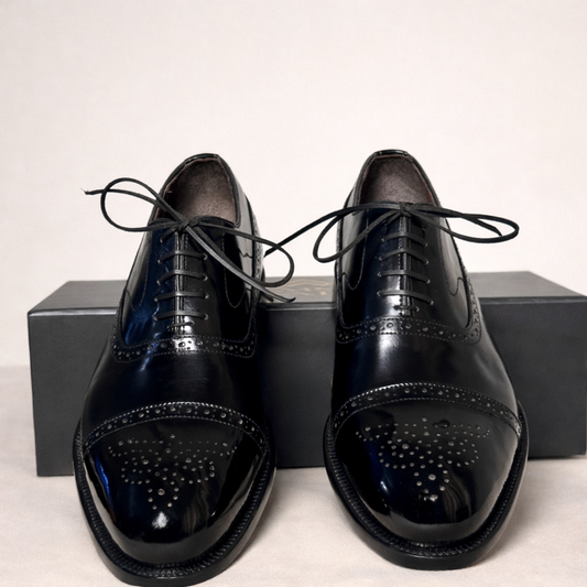 Handcrafted Black Patent Leather Brogue Oxford Shoes for Men
