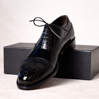 Handcrafted Black Patent Leather Brogue Oxford Shoes for Men