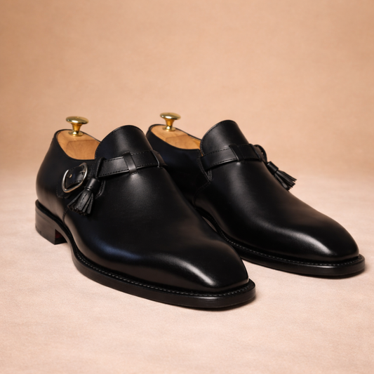 Handcrafted Black Leather Tassel Loafers for Men