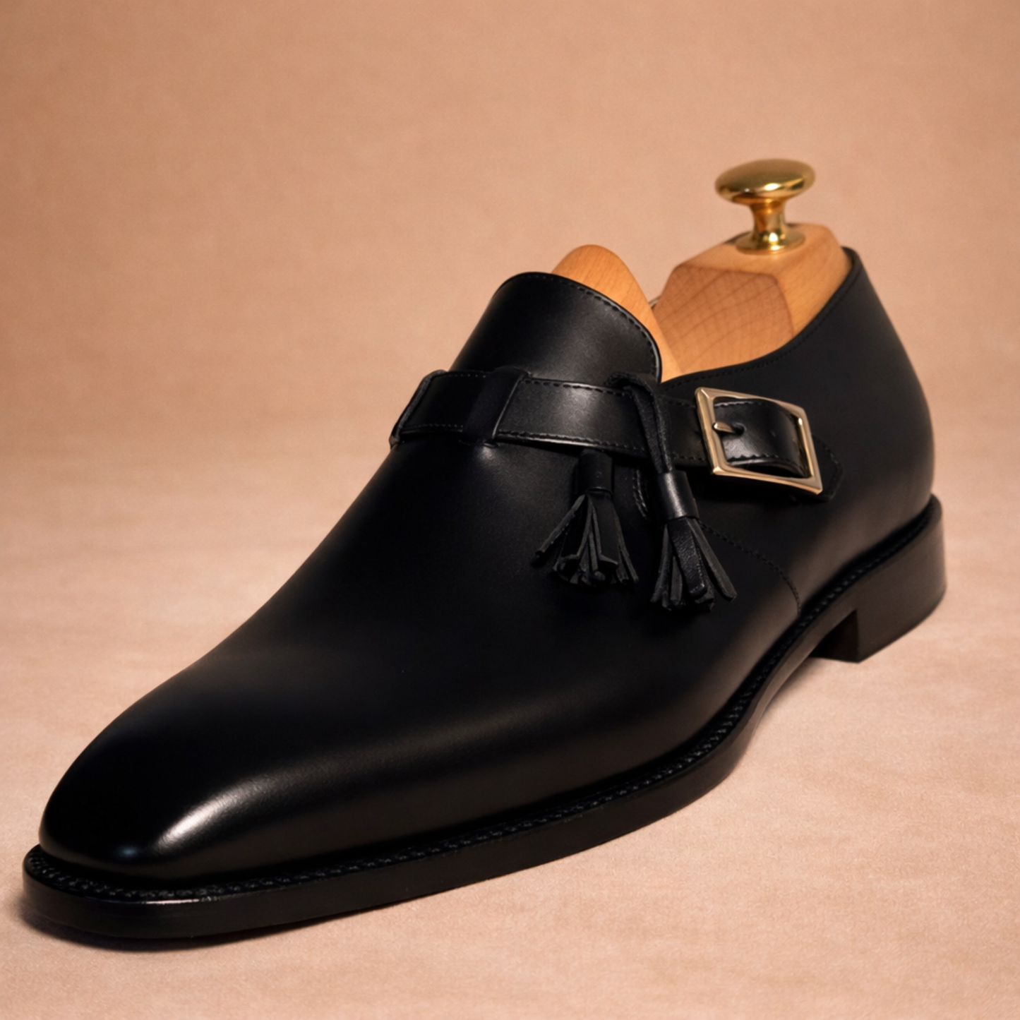 Handcrafted Black Leather Tassel Loafers for Men