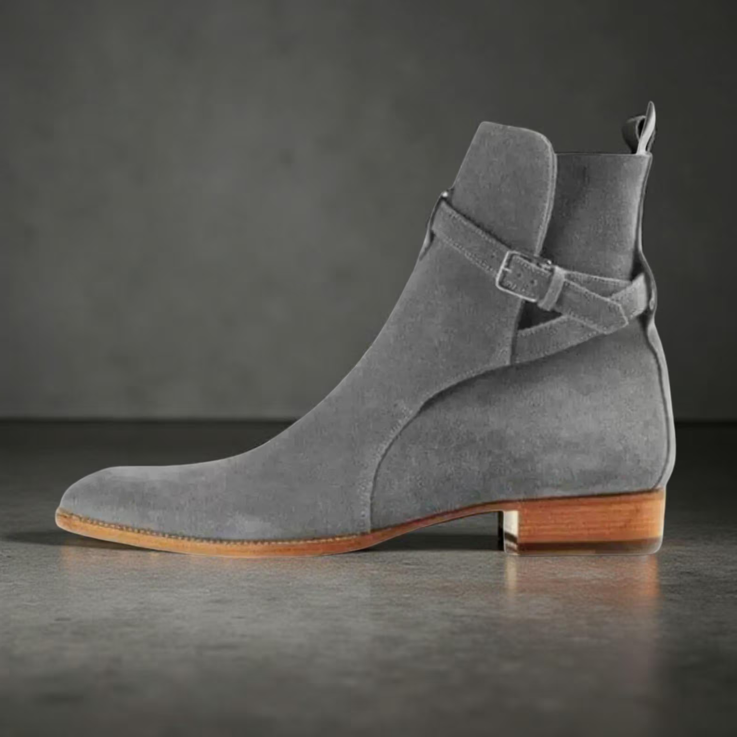 Grey Suede Jodhpur Ankle Boots with Buckle Strap – Handcrafted Leather Sole