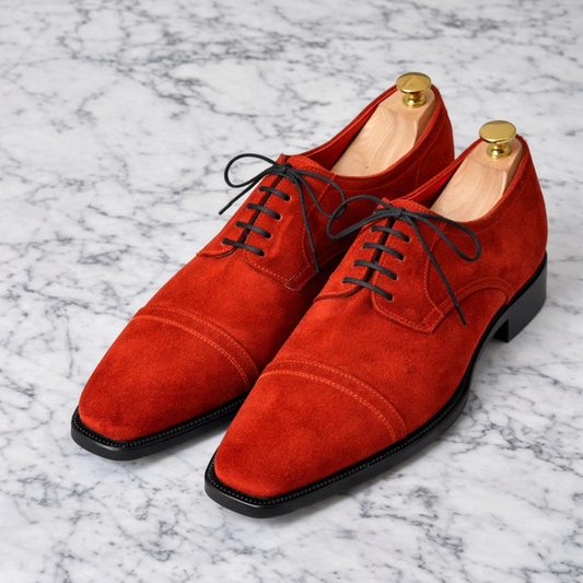 Handcrafted Red Suede Cap-Toe Oxford Shoes