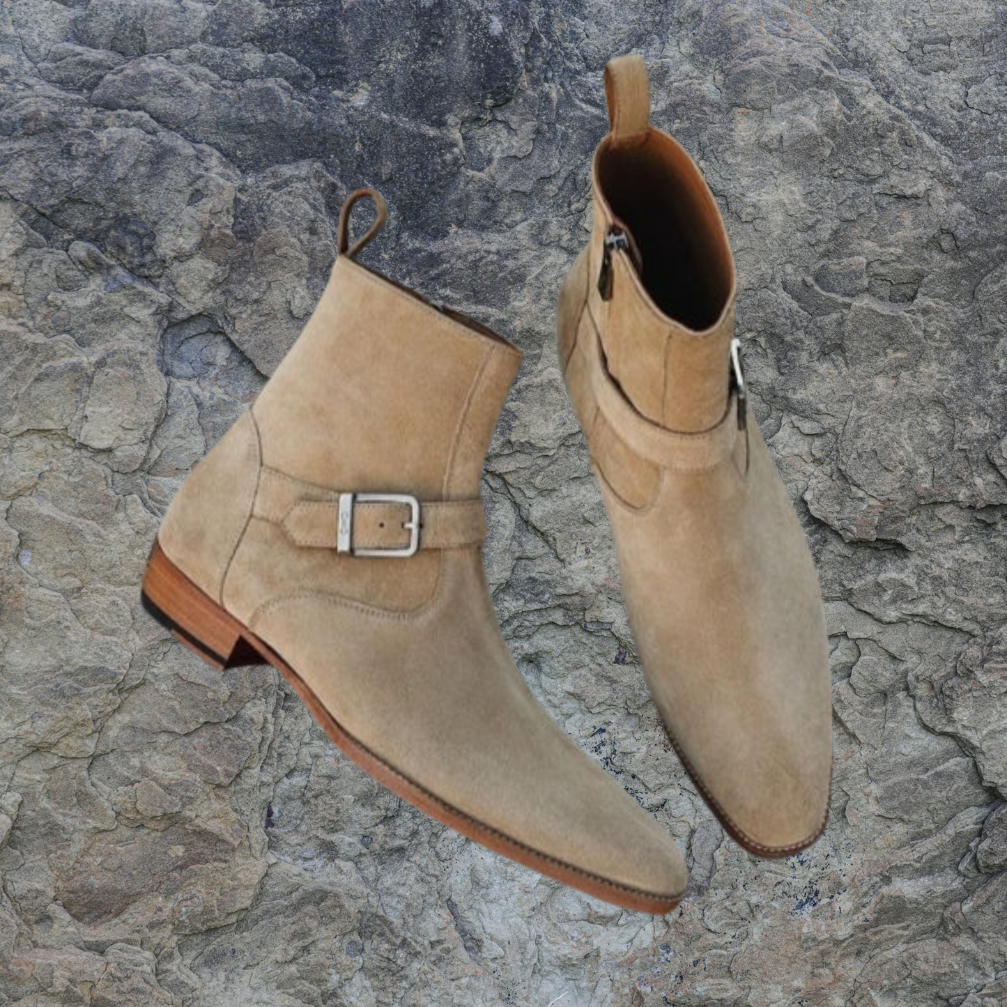 Wildleder-Jodhpur-Stiefeletten mit Schnallenriemen – handgefertigte Ledersohle