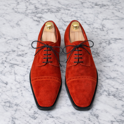 Handcrafted Red Suede Cap-Toe Oxford Shoes