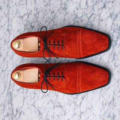 Handcrafted Red Suede Cap-Toe Oxford Shoes