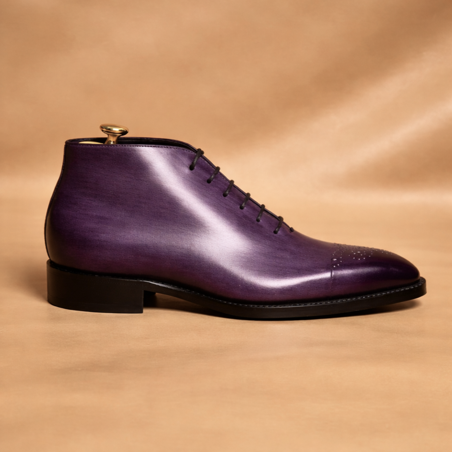 Handcrafted Purple Patina Cap-Toe Ankle Boots