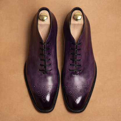 Handcrafted Purple Patina Cap-Toe Ankle Boots