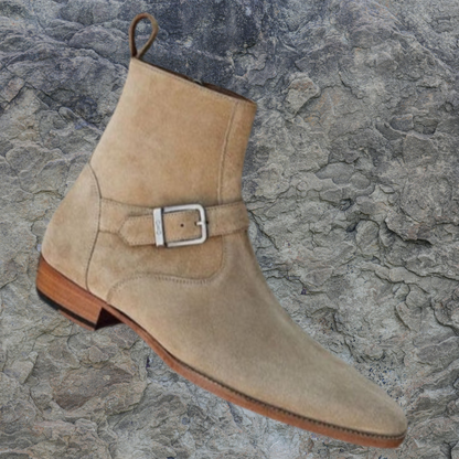 Wildleder-Jodhpur-Stiefeletten mit Schnallenriemen – handgefertigte Ledersohle