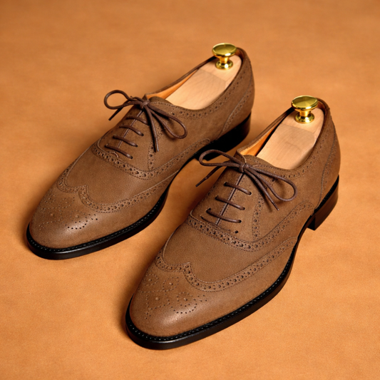 Handcrafted Brown Suede Wingtip Brogue Oxford Shoes