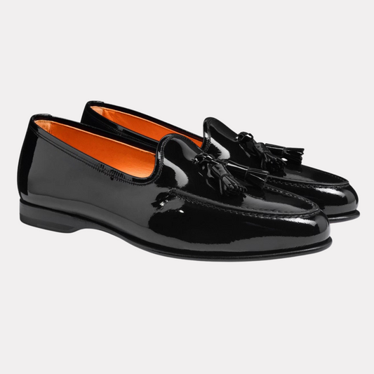 Stylish black patent andrea tassel loafer 