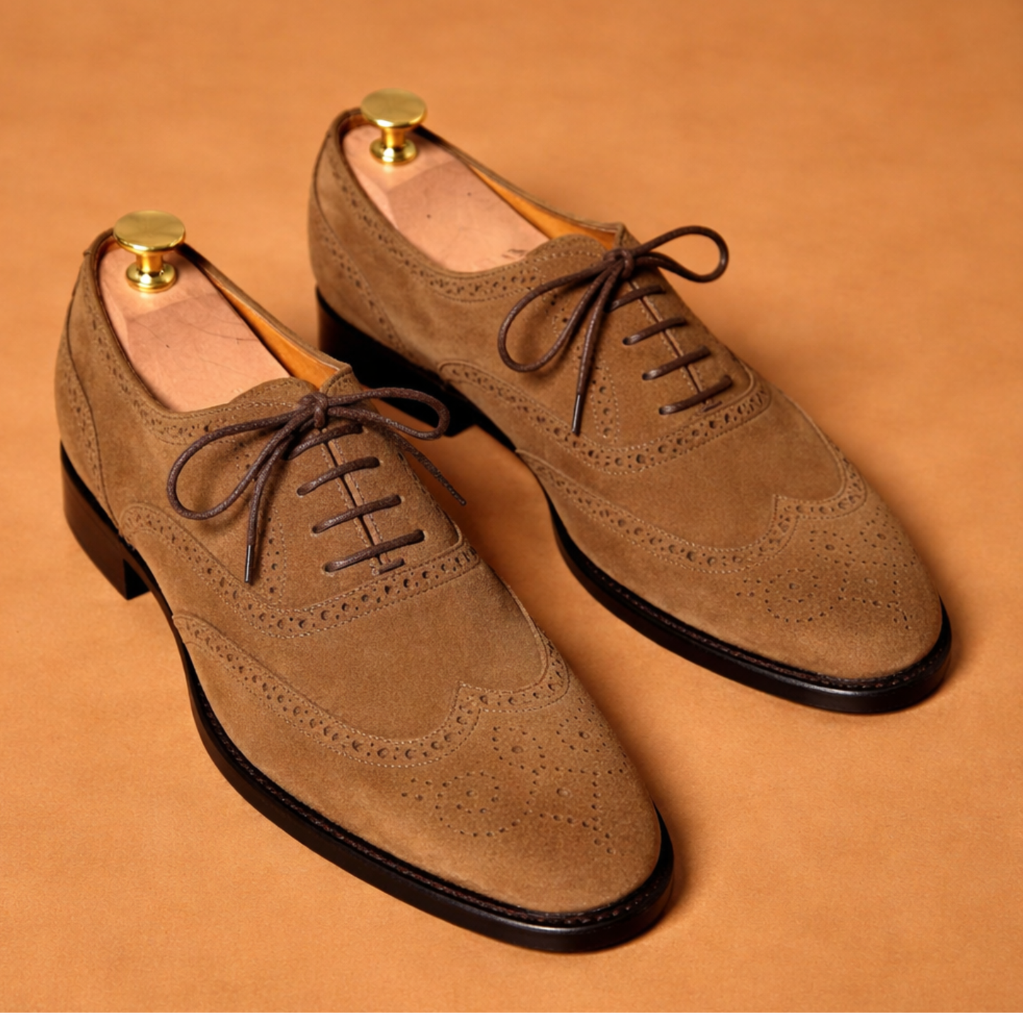 Handcrafted Brown Suede Wingtip Brogue Oxford Shoes