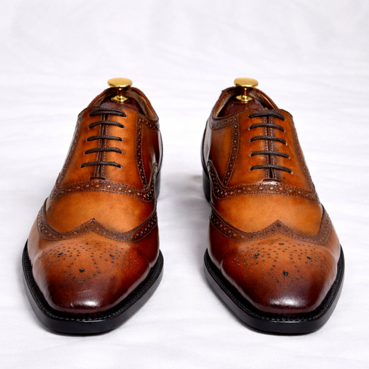 Handcrafted Tan & Brown Two-Tone Wingtip Oxford Shoes