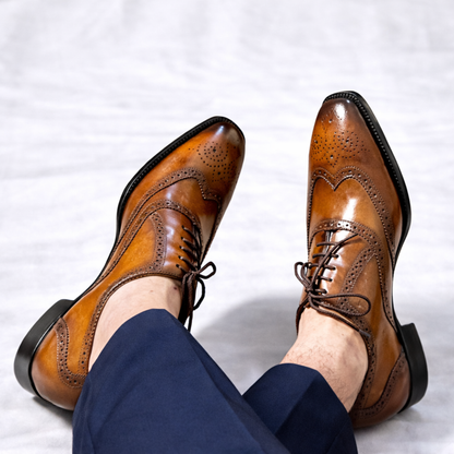 Handcrafted Tan & Brown Two-Tone Wingtip Oxford Shoes