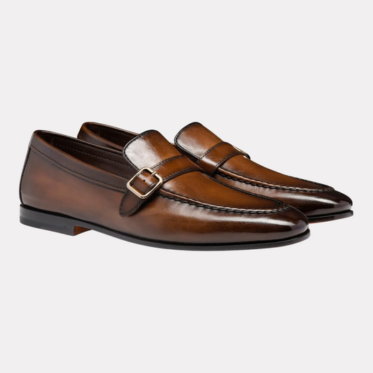 Men's Dark Brown Leather Single-Buckle Loafer | Classic and Stylish Footwear