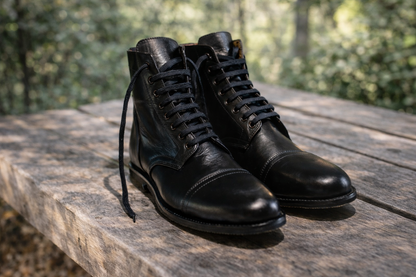 Botas Clásicas de Combate de Cuero Negro – Diseño de Puntera Pulida