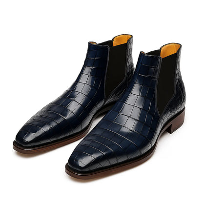 Croc Leather Chelsea Boot with Leather Sole