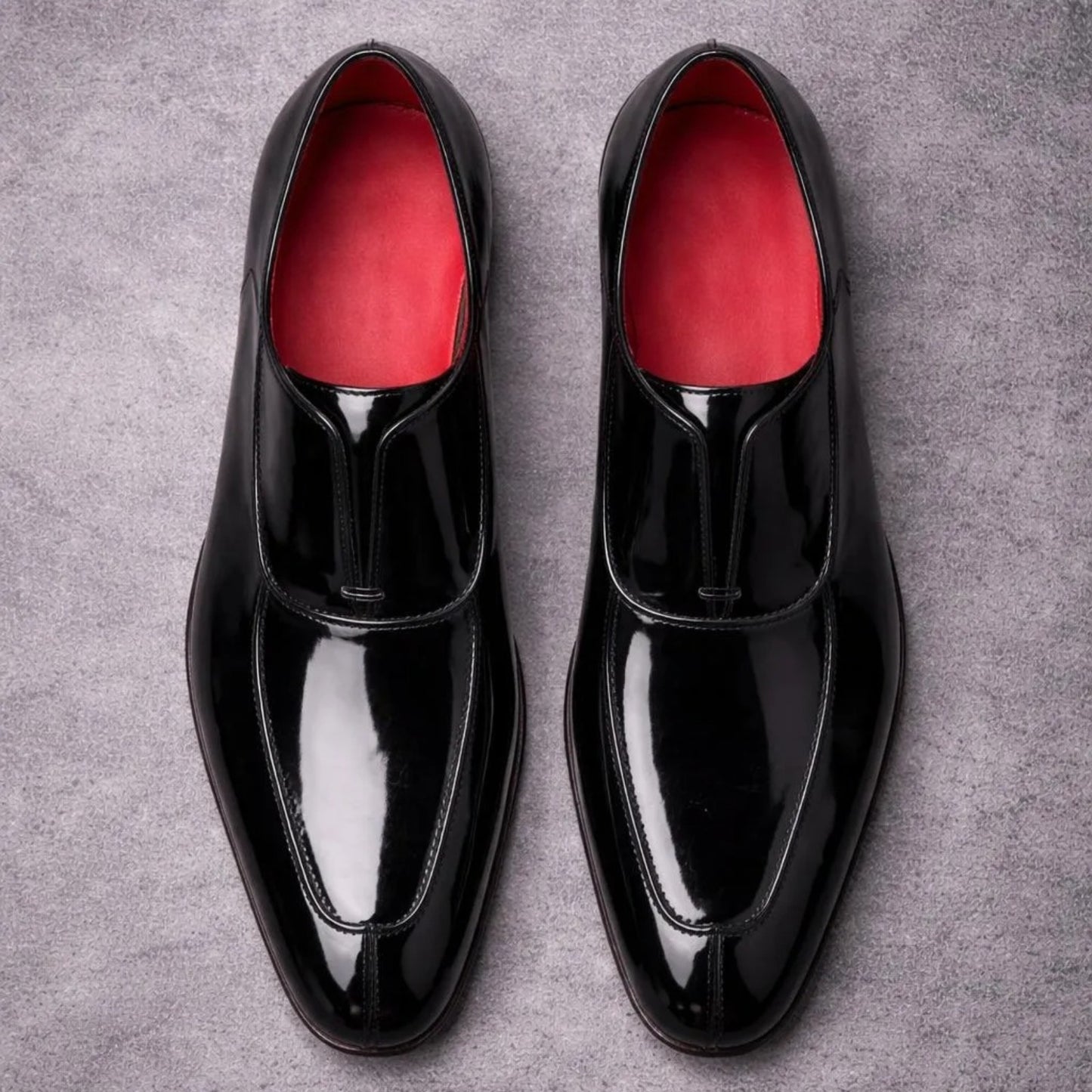 Black patent Oxford shoes top view - mens formal footwear