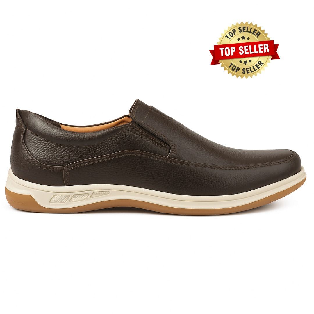 Men’s Brown Leather Medicated Comfort Slip-On Shoes