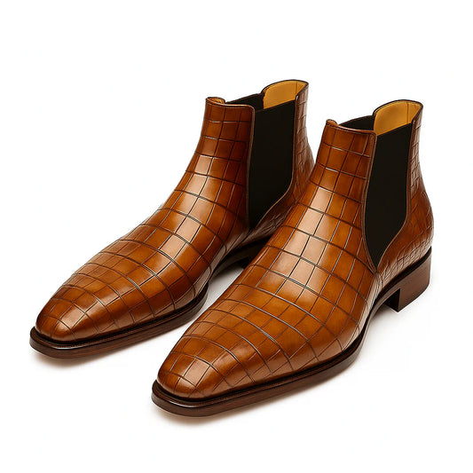 Croc Leather Chelsea Boot with Leather Sole