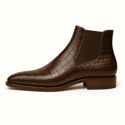 Croc Leather Chelsea Boot with Leather Sole