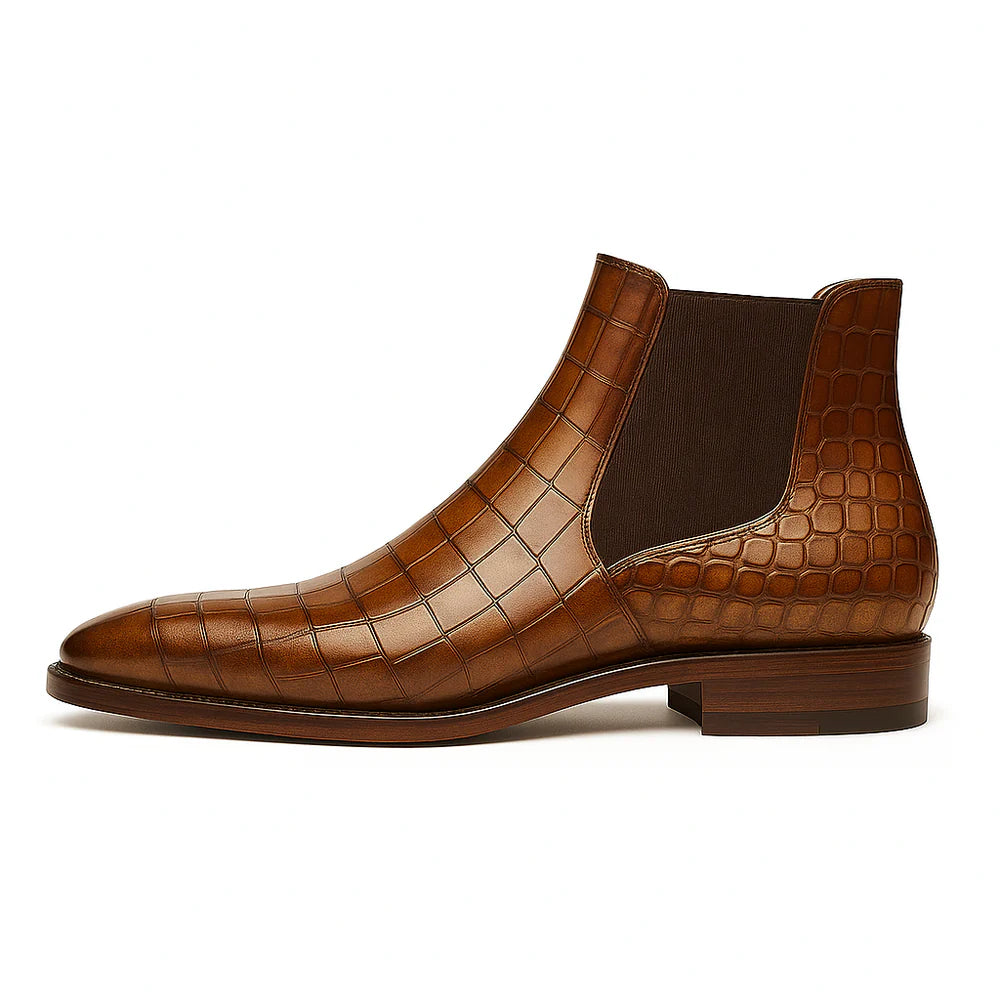 Croc Leather Chelsea Boot with Leather Sole