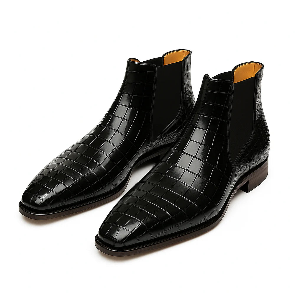 Croc Leather Chelsea Boot with Leather Sole