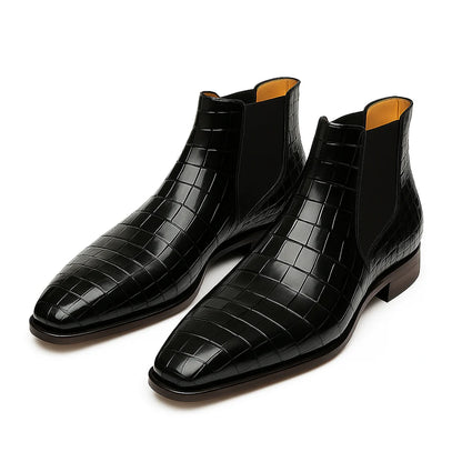 Croc Leather Chelsea Boot with Leather Sole