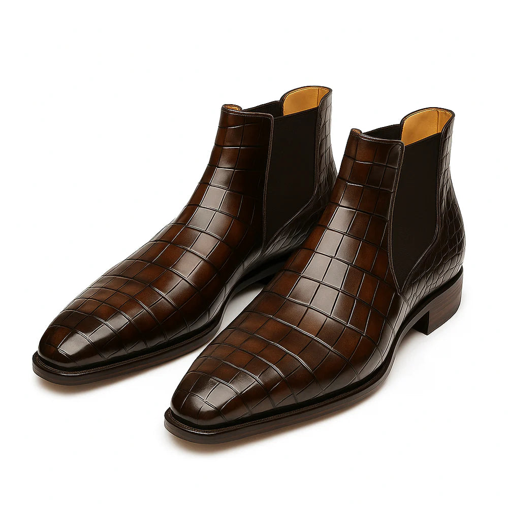 Croc Leather Chelsea Boot with Leather Sole