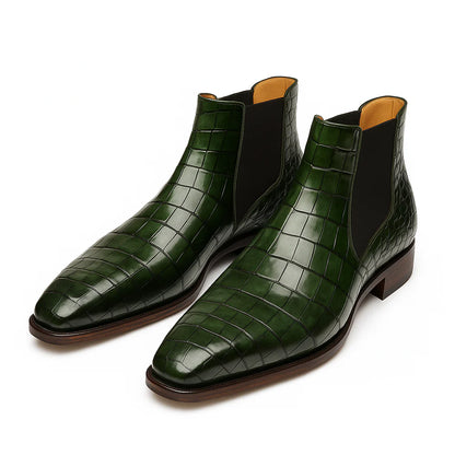 Croc Leather Chelsea Boot with Leather Sole